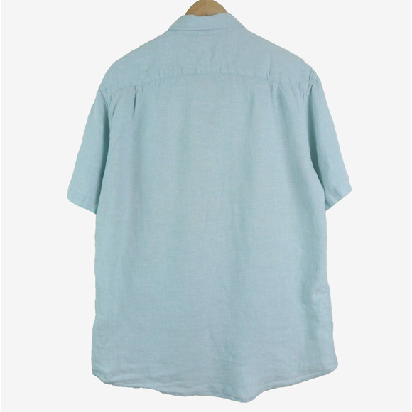 Tahari Men's L Woven Linen Button Down Shirt Short Sleeve Light Blue - Picture 5 of 8